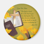 John 3:16 Version - Gold Cross & Yellow-Gold Lily Fridge Magnet