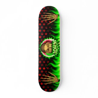 green fire flames skull skateboard deck