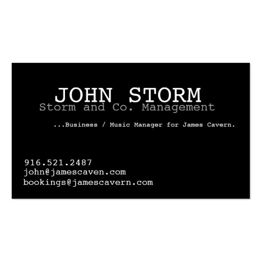 John Storm Business Card (front side)
