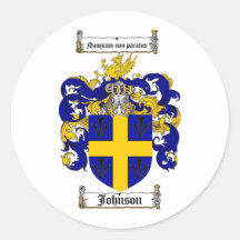 JOHNSON FAMILY CREST -  JOHNSON COAT OF ARMS ROUND STICKER