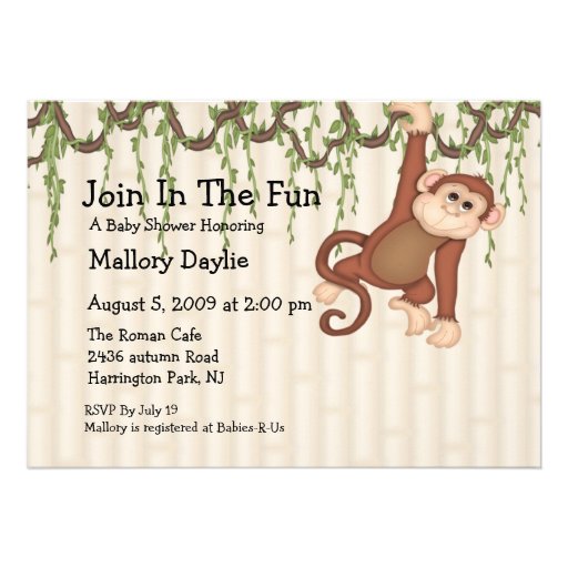 Join In The Fun Monkey Baby Shower Invites