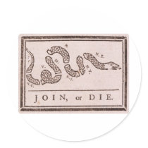 Join or Die Benjamin Franklin Political Cartoon Stickers