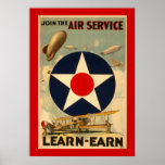 Join The Air Service "Learn-Earn" (Red Border) Posters