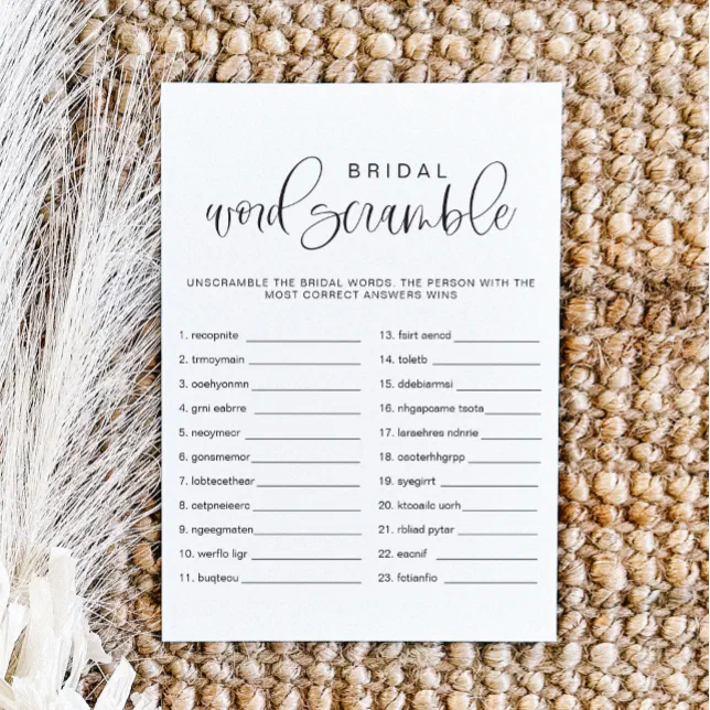 Jolie Minimal Word Scramble Bridal Shower Game Invitation Zazzle