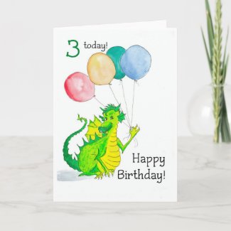Jolly Green Dragon 3rd Birthday Card card