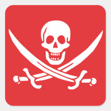 Jolly Roger of Calico Jack Rackham (RED) Square Stickers
