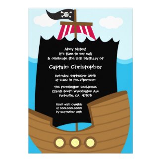 Jolly roger ship pirate birthday party invitation