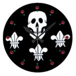 JOLLY ROGER SKULL AND THREE LILIES FLAG ,Amethyst Clock
