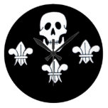 JOLLY ROGER SKULL AND THREE LILIES FLAG WALLCLOCK