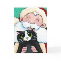 Jolly Santa Claus and Black Cat Christmas Card by LisaMarieArt Jolly Santa Claus and Black Cat Christmas Card