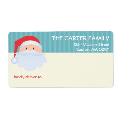 Jolly Santa Claus blue stripes fun shipping label