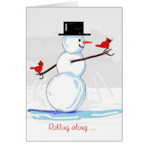 Jolly Snowman  Red Cardinals Winter Greeting Card