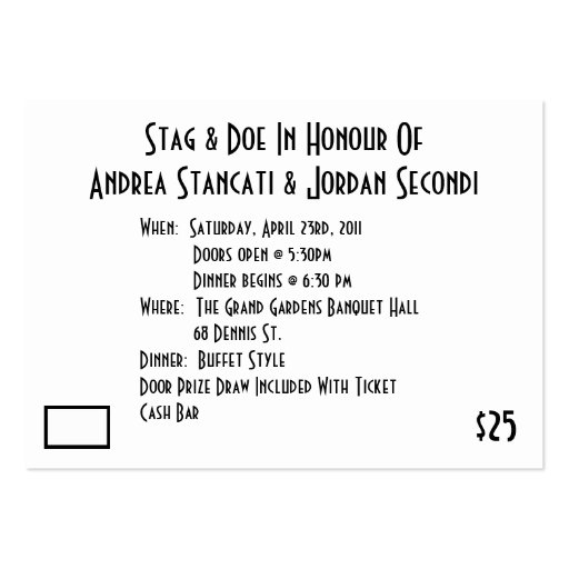 Jord and Ange Stag N Doe Ticket Business Card (back side)