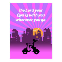 Joshua 1:9 Girl on Scooter w/Skyline - Bible Verse postcards