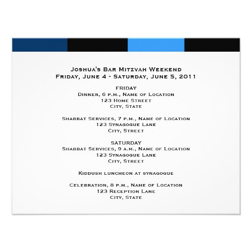 Joshua Isaac Bar Mitzvah Weekend Schedule Card Personalized Invitation (front side)
