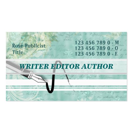 Journalist editor writing author handwriting business card templates (front side)