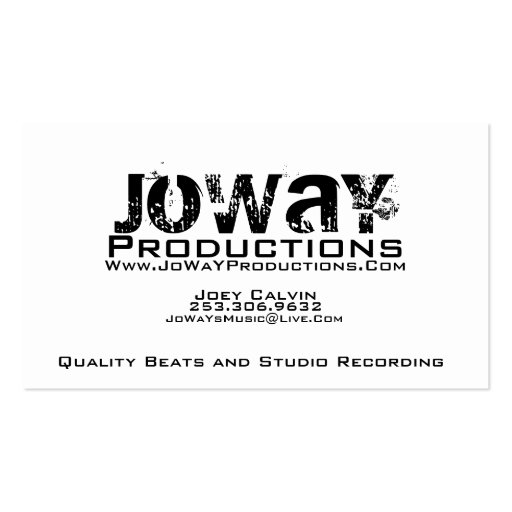 JoWaY Productions Business Card (front side)