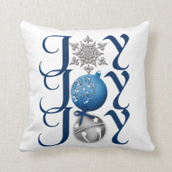 Joy (blue) Christmas Throw Pillows