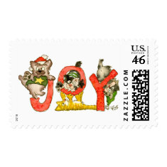 Joy Christmas Cartoon Kitten Cats Postage Stamp stamp
