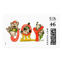 Joy Christmas Cartoon Kitten Cats Postage Stamp
