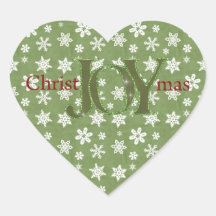 Joy Christmas Green and White Snowflakes Stickers