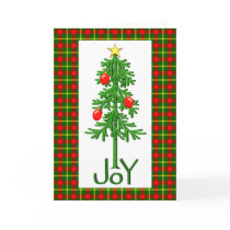 Joy Christmas Tree Plaid Border cards
