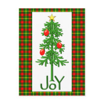 Joy Christmas Tree Plaid Border postcards