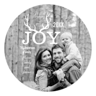Joy Deer Antlers Holiday Christmas Mint Personalized Announcement