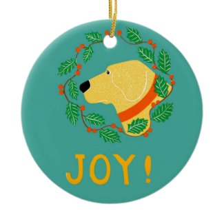 Joy Ornament With Yellow Lab-Stephen Huneck ornament