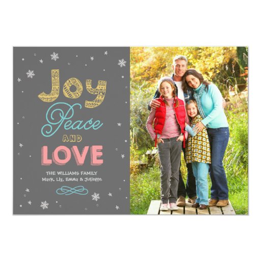 Joy Peace and Love  Holiday Photo Card  Zazzle