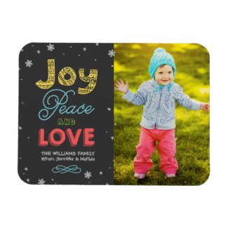 Joy Peace and Love | Holiday Photo Greeting Vinyl Magnets