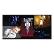 Joy Peace Love Collage Photo Card in blue