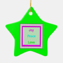 Joy Peace Love Hip Trendy Star Ornament Green