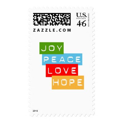 Joy Peace Love Hope postage stamps