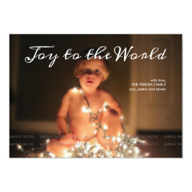 Joy to the World Photo Christmas Holiday Aqua Blue 5x7 Paper Invitation Card