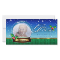 Joy to the World Snow Globe Birth Annoucement photo cards