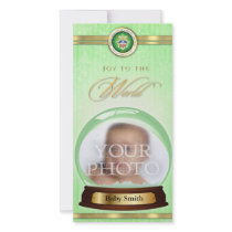 Joy to the World Snow Globe Green photo cards by styleincommand Joy to the World Snow Globe Green photo cards