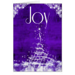 Joy with Contemporary Christmas Tree in Purple Greeting Cards