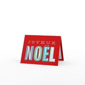 Joyeux Noel funky blue red chic christmas holiday card