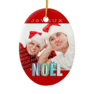 Joyeux Noel funky blue red chic christmas holiday ornament