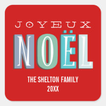 Joyeux Noel funky blue red chic christmas holiday Square Sticker
