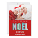 Joyeux Noel funky blue red chic Christmas photo invitation