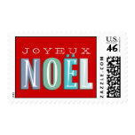Joyeux Noel funky blue red chic christmas stamp