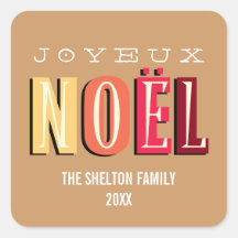 Joyeux Noel funky earth brown christmas holiday Sticker
