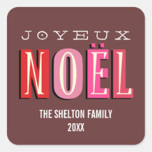 Joyeux Noel funky pink red chic christmas holiday Square Sticker