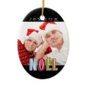 Joyeux Noel funky red green blue christmas holiday ornament