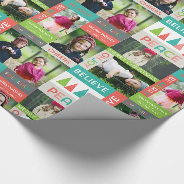 Joyful & Bright Holiday 5 Photo Collage Gift Wrap-3