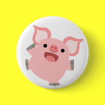 Joyous Cartoon Pig Button Badge by Lioness_Graphics Joyous Cartoon Pig Button Badge