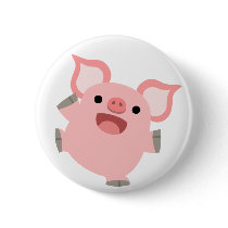 Joyous Cartoon Pig Button Badge