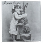 Joyous Easter Antique Post Card Bunny Girl Cloth Napkin
